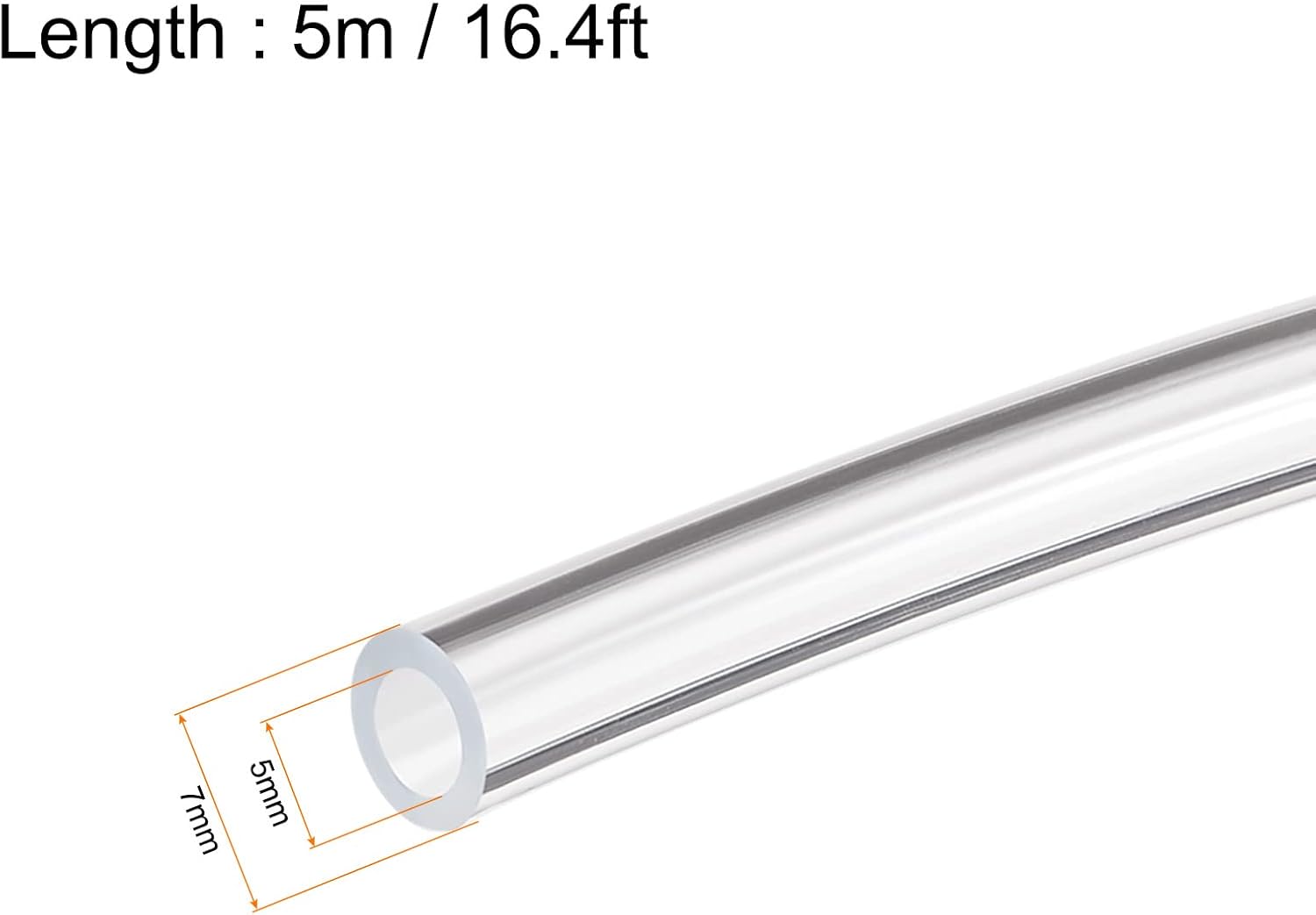 Clear Plastic PVC Tubing Flexible Vinyl Tube, [for Garden Irrigation Water Hose, Fish Tank, Aquarium] - 5mmx7mm/16ft(5m)