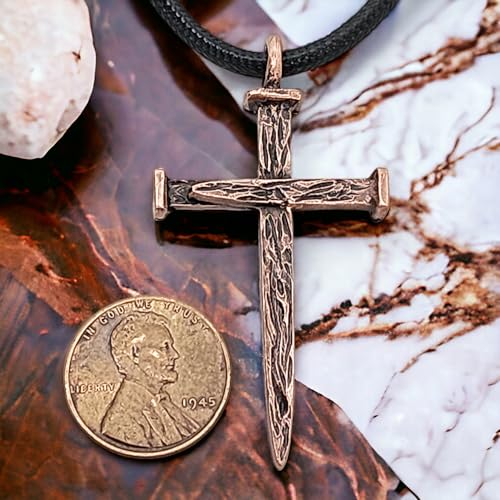 FORGIVEN JEWELRY Cross Nail Copper Large Antique Metal Finish Pendant Black Soft Cord Necklace2