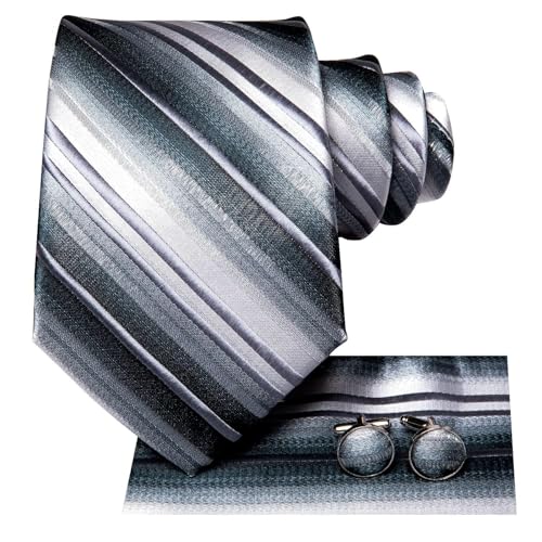 Image of Dubulle Mens Paisley Floral Silk Tie for Men Striped Necktie and Pocket Square Cufflinks Set Wedding Business