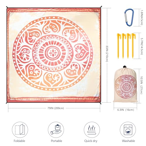 Image of WIWIGO Beach Blanket Waterproof Sandproof Beach Mat 79 inch X 83 inch /10'x9'for 2-8 Adults Quick Drying Outdoor Picnic Mat Beach Accessories for Travel, Camping, Hiking