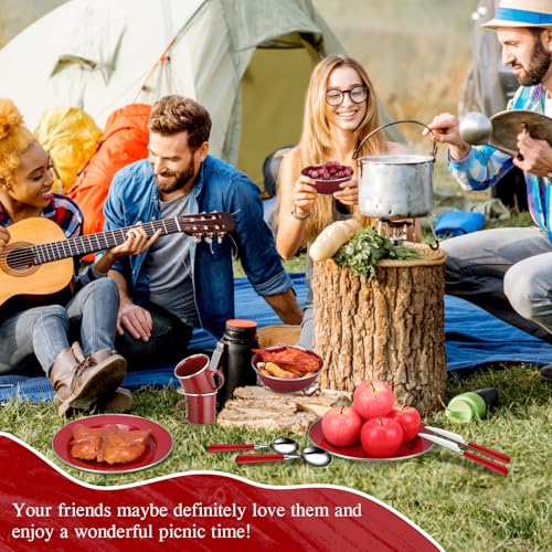 Nuogo Kit de Cocina para Camping Juego de 48 Piezas con Vajilla Esmaltada, Tazas, Platos, Cuencos y Utensilios, Rojo miniatura 6