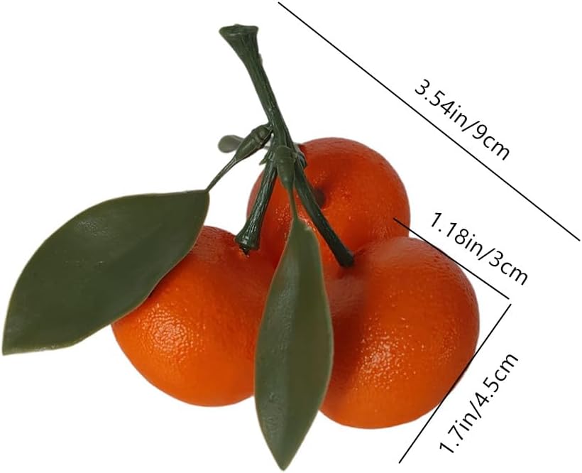 3 Bunches Mini Artificial Orange Decoration, Lifelike Real Size Fake Tangerine Citrus with Leaves, 1:1 Simulation Fruit Branch Model for Home Kitchen Decor, Chinese New Year, Food Photography Props