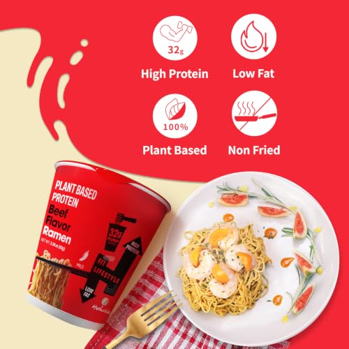 Image of Hethstia High Protein (32g) Ramen Noodle 6-Pack Instant Beef Soup Cup | Plant-Based, Vegan, Non-Fried, Non-GMO, Low Fat, Ready in Minutes, Convenient Everyday Meal Option