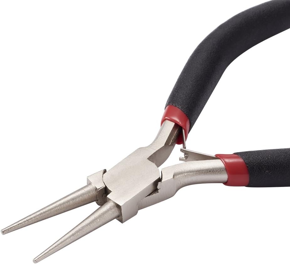Pandahall Ergonomic Round Nose Pliers Jewelry Tools for Memory Wire Loop Wrapping Beading Gunmetal Handle 12.5cm/5inch Long