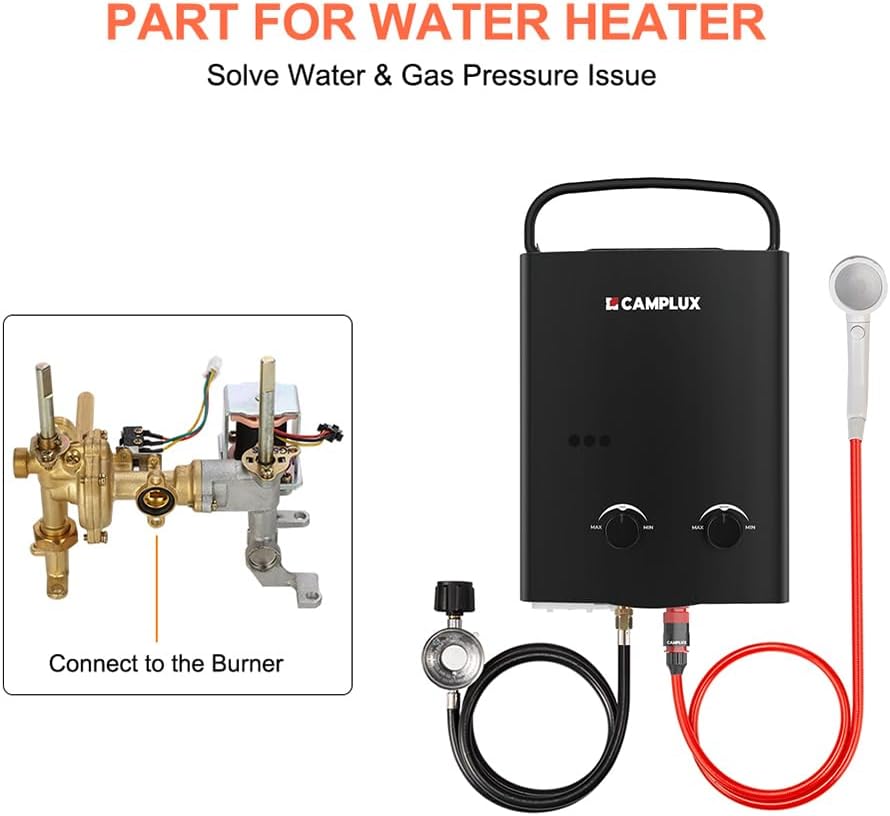 CAMPLUX AY132 Series Gas Control Valve for 1.32 GPM Propane Water Heater, Gas Water Heater Replacement Part 1/2" Inlet