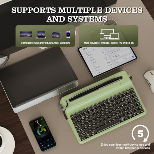 Image of YUNZII QL75 Wireless Typewriter Hot Swap Retro Mechanical Keyboard,Punk Round Keycaps,RGB Backlit QMK /VIA Programmable,Multi-Device Keyboard with 2.4GHz /Type-C /BT5.0 (Green, Onyx Switch)
