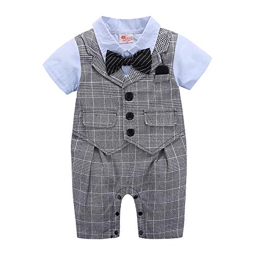 Baby Boy Gentleman Clothes Outfit, Long Sleeve One-Piece Rompers with Bow Tie