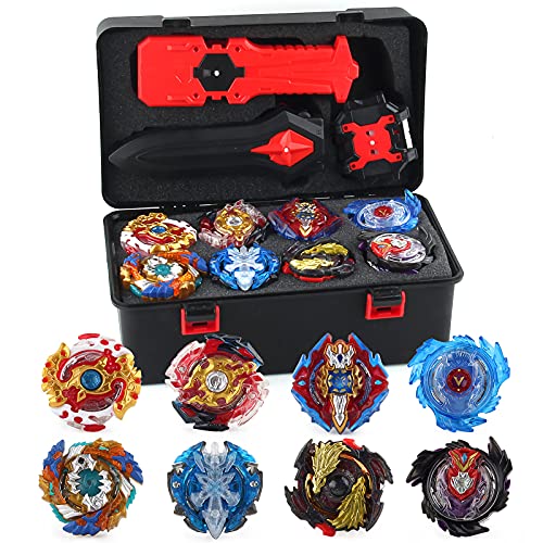 ANYOTA Bey Battle Burst Battling Tops Game Gyros Toys Set 8 Pieces Spinning Top and 4 Launchers with Storage Box for Boys Kids Children Ages 6+