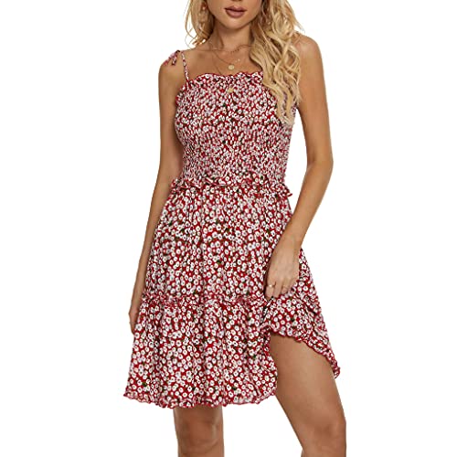 Women’s Summer Beach Boho Ruffle Sleeveless Adjustable Straps Tube Top Mini Dress Ruffle Cover Up Dresses