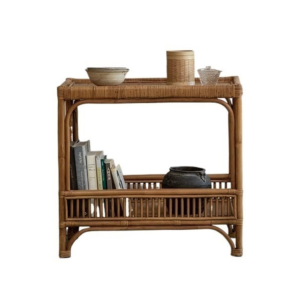eexbz Sofa Rattan Retro Style Plant Double Layer Storage Sofa Side Table Living Room Furniture Side Table Sofas for Living Room