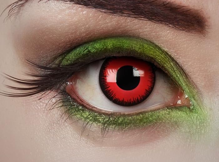 Lot de 6 - Lentilles de Contact Vampire démon Rouge Noir 1 Jour - sans Correction - Accessoire de déguisement