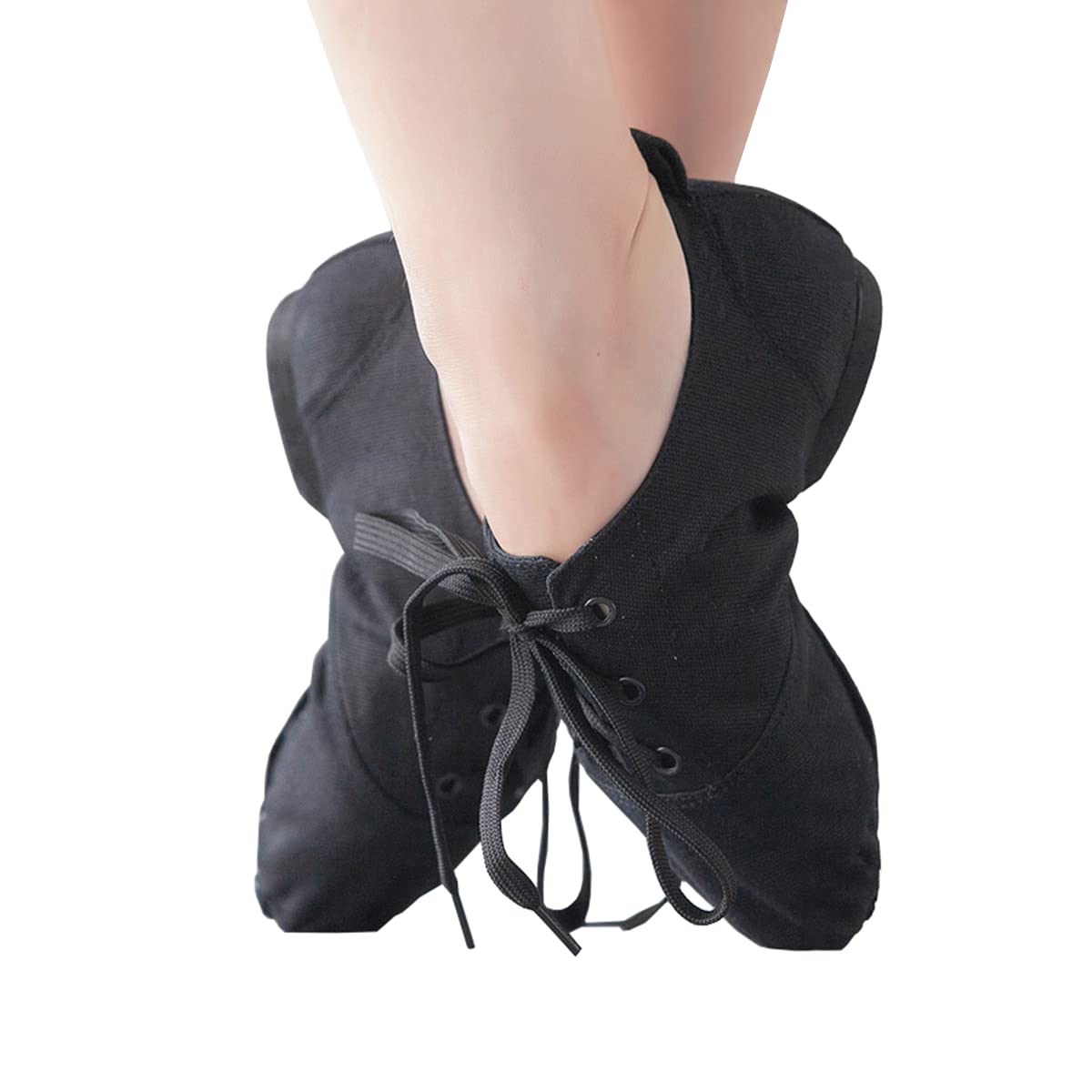 Chaussure de Ballet Toile, Chaussures de Jazz Femme à Lacets Baskets de Danse Fille Semelles Divisées Moderne Dance Chaussures