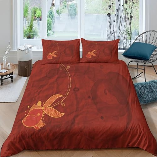 Housse de couette poisson rouge 3D parure lit King 220x240cm - 2