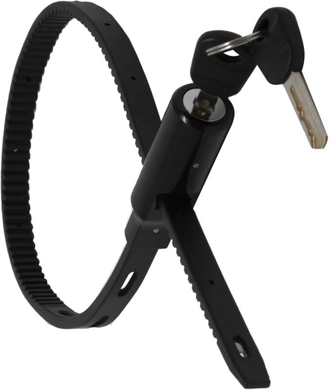 Adjustable Zip Tie Lock for Cabinet Refrigerator Bike Stroller Helmet Skateboard Luggage- Multi-Purpose Keyed French Door Lock - Stainless Steel Fridge Lock with Key - Black, 1 Pack