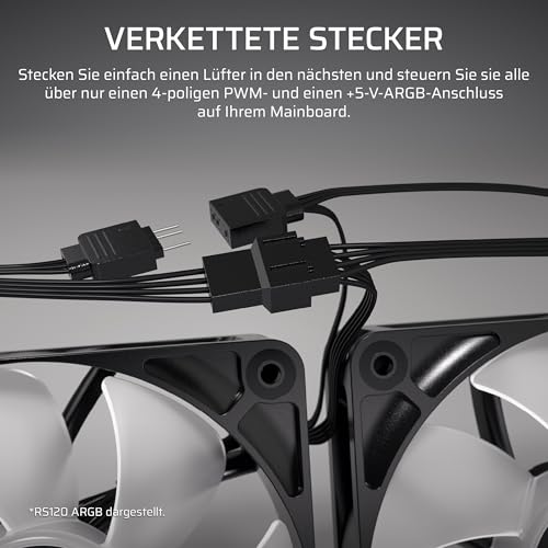 CORSAIR RS120-R ARGB 120-mm-PWM Reverse-Lüfter – Reverse-Rotor, +5-V-ARGB-Anschlüsse, 8 RGB-LEDs, Hoher Statischer Druck, Daisy-Chain… – Ansicht 5
