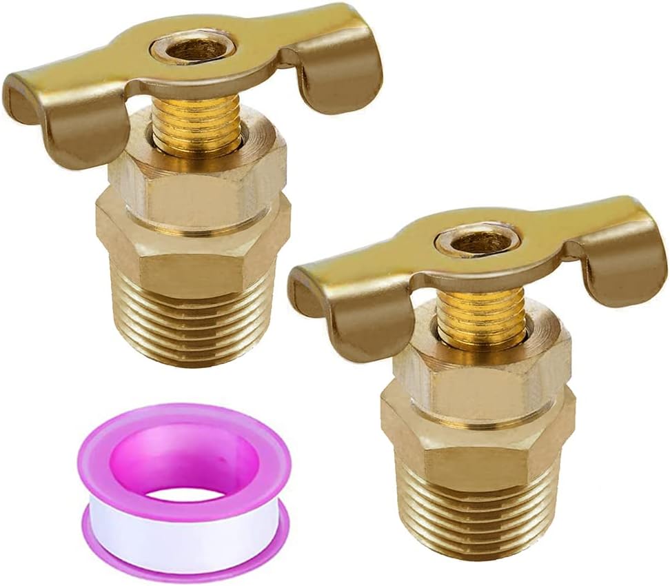 Joywayus 1/2''NPT Male RV Water Heater Replacement Drain Valve Durable Brass Construction Wing Style Drain Cock Valve for Replace RV External Drain Switch (Pack of 2)