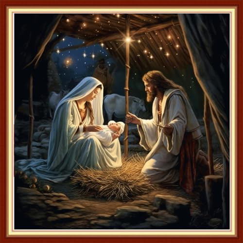 Image of Dimxvean Stamped Cross Stitch Kits,Cross Stitch Kits for Adults Beginners,Embroidery Kits Full Range of Cross Stitch Stamped Kits Needlepoint Kits Cross Stitch Patterns-Nativity 18x18 inch