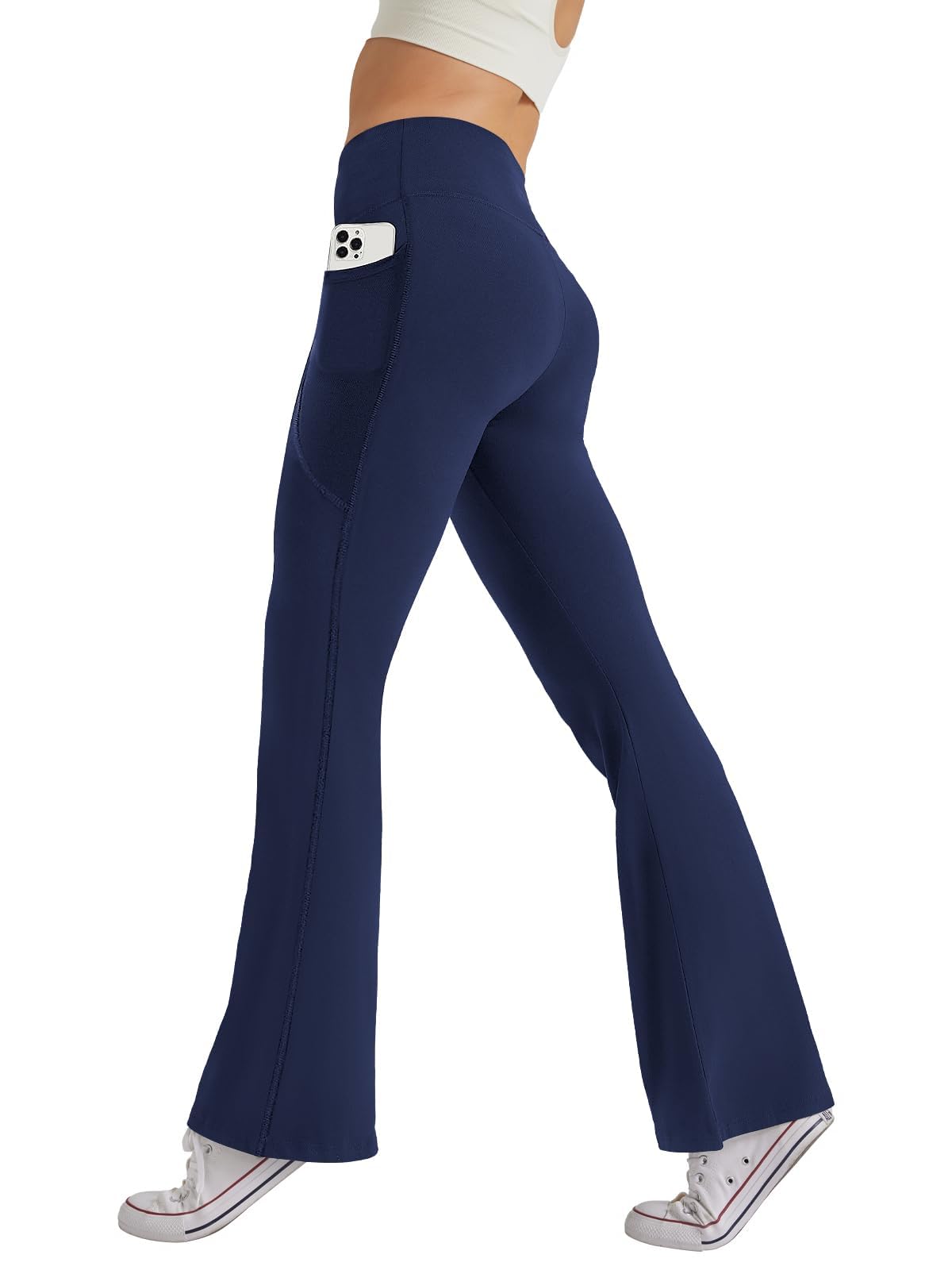 Glacspyg Damen Hose mit Taschen Yogahose Freizeit Jogginghose High Waist Sporthose Elastische Weite Bootcut Jazzpants