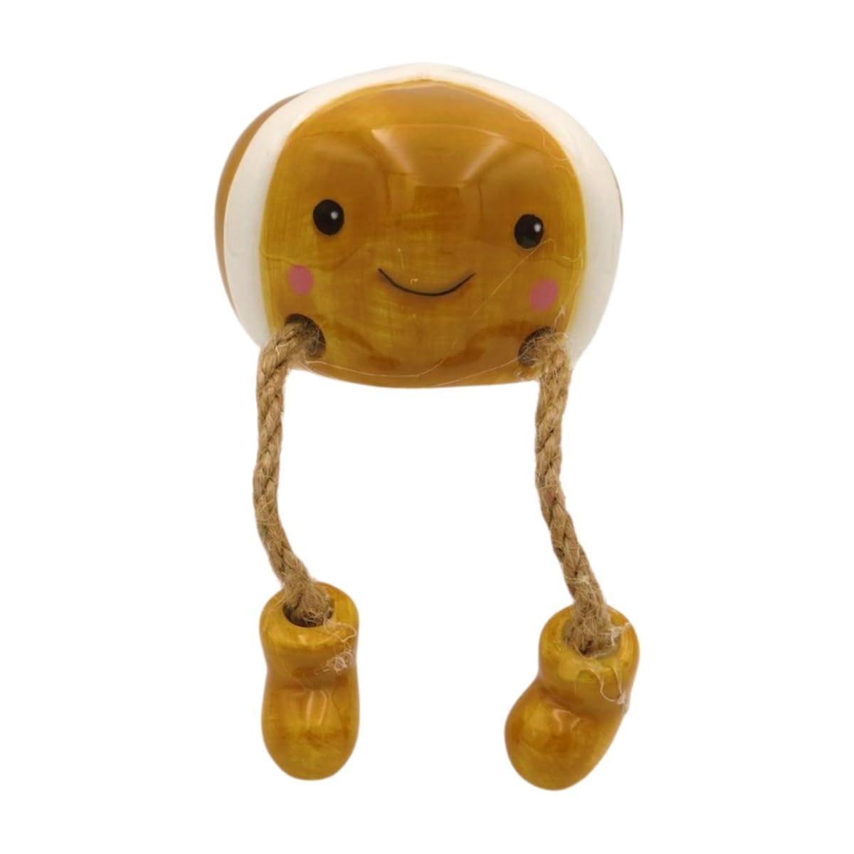 Giftware Trading Multicolor Ceramic Hot Cross Bun Shelf Sitter With Dangly Rope Legs – Easter Spring Decoration – Cute Food-Themed Ornament For Shelf Or Windowsill