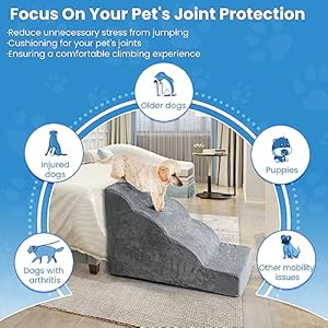  Dog-Stairs-4-Steps-196-inch-High-Pet-Stairs-30D-Foam-Dog-Dtairs-Steps-Curved-Steps-and-Small-Step-Angle-Protect-Your-Pets-Joints-Dog-Steps-for-Small-Dog-Dog-Stairs-to-Bed-Gray
