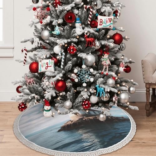 Jupe de sapin de Noël à pompons grand tapis de décoration maison vacances océan - 7