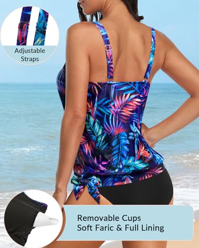 Image of Yonique Womens Blouson Tankini Top Only Loose Fit Swim Top No Bottom Modest Swimsuit