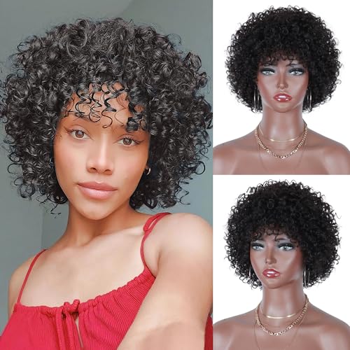 Alebery 10 Inch Afro Kinky Curly 100% Human Hair Wigs