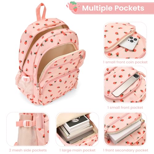 Image of Coquette Strawberry Backpack - Cute Kawaii Backpack Set Aesthetic Daypack Aesthetic Rucksack (B01 Strawberry Pink)