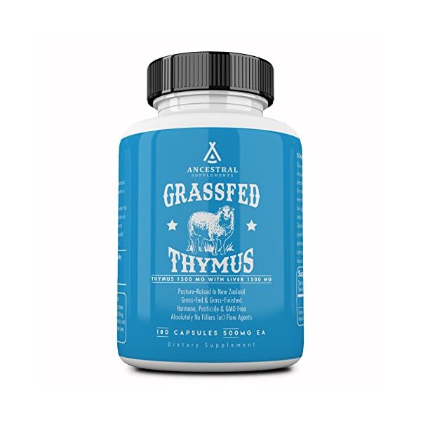 Ancestral-Supplements-Grass-Fed-Thymus-Extract-Glandular--Supports-Immune-Histamine-Allergy-Health-180-Capsules Ancestral Supplements Grass Fed Ovine (Sheep) Thymus Glandular Extract, 3000mg, Histamine, Energy, Allergy and Immune Support Supplement with Grass Fed Beef Liver, Non GMO, 180 Capsules