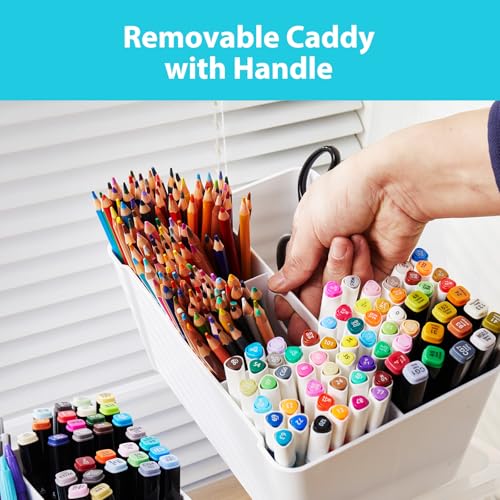 Image of MACOPRO 17QT Craft Storage Box with 2 Removable Caddy Trays, Clear Stackable Plastic Organizer with Lid for Art Supplies, Beads, Sewing Tools, Pens & Kids Toys (White, 1Pack-2-in-1)