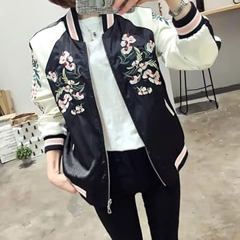 IVOYI Satin Sukajan Tiger Embroidered Women Bomber Baseball Jacket