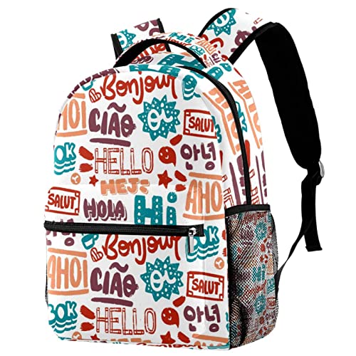 Sac à dos de voyage Hello Different Language antivol et étanche pour baroudeur