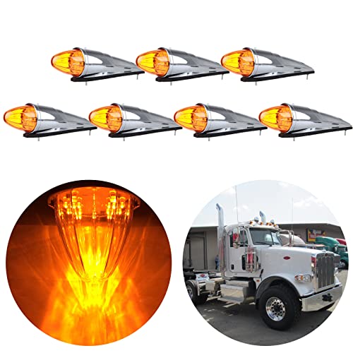 Cciyu 7X 17Led Amber Top Roof Running Bulbs Amber Lens Torpedo Marker Lamp Amber Led Replacement Fit For Heavy Duty Trucks For Kenworth For Peterbilt For Freightliner Mack Upper Roof Cab Light #TOP1