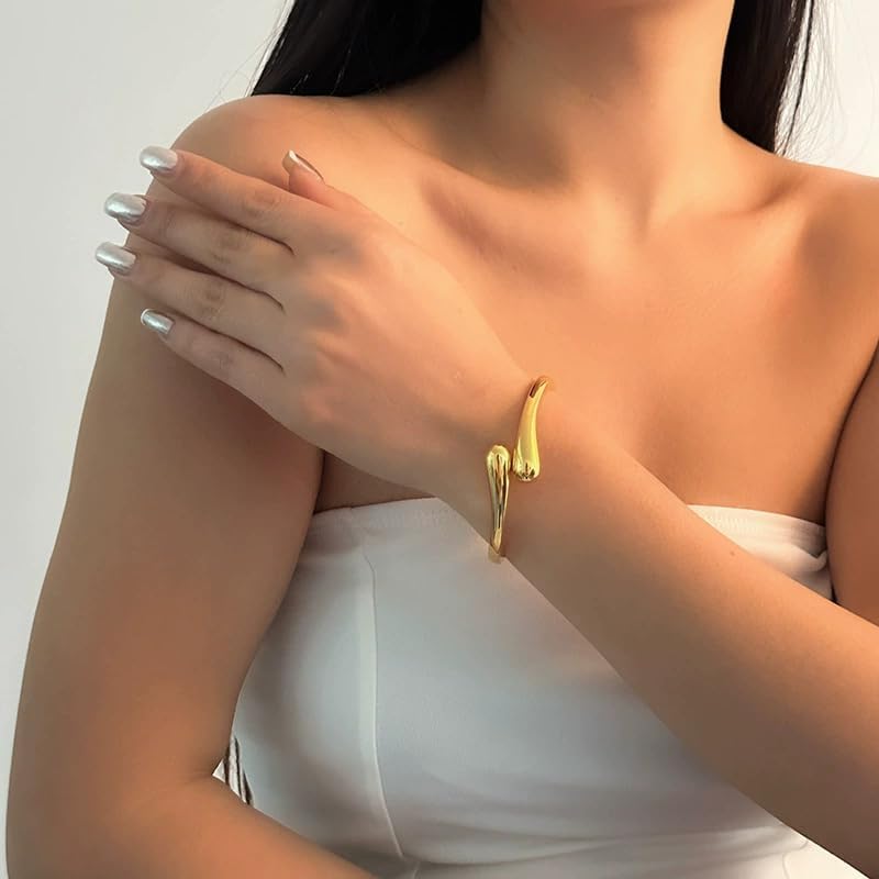 Gold Bangle Bracelets for Women Teens Trendy Chunky Adjustable Twist Cuff Bracelet Personalized Irregular Bracelets for Women Beach Party Summer Jewelry - Image 4