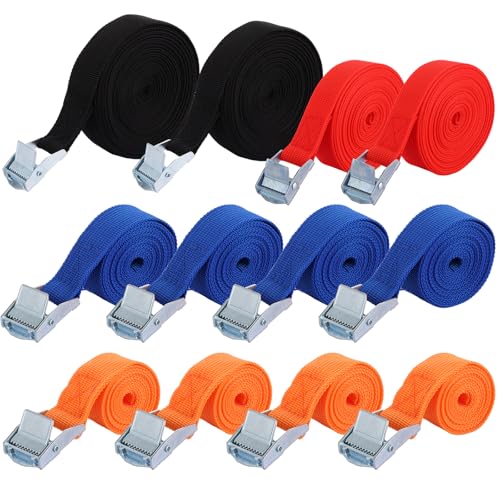Oungy 12Pack Ratchet Tie Down Straps, 1m/2m/4m/6m Adjustable Fastening Lashing Straps with Buckle, 25mm Tensioning Belts Luggage Straps Cam Buckle Adjustable Straps for Bicycle Motorcycle