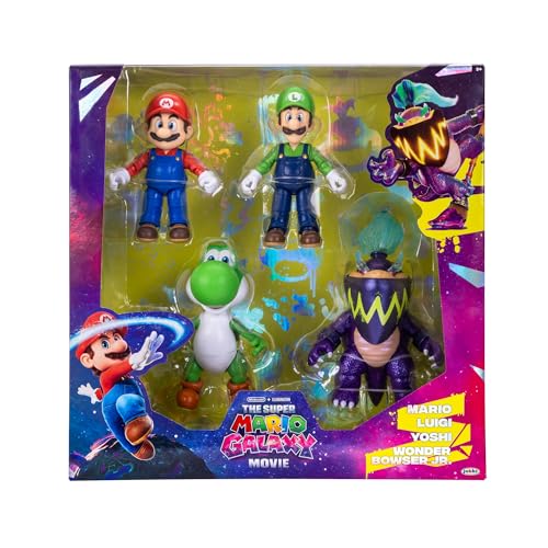 Super Mario Galaxy Movie Action Figure Multipack 13 cm, Licenziato ufficialmente Jakks Pacific, Include Mario, Luigi, Yoshi & Wonder Bowser Jr., Design Articolato, per bambini dai 3 anni in su - Gadget - Immagine 3