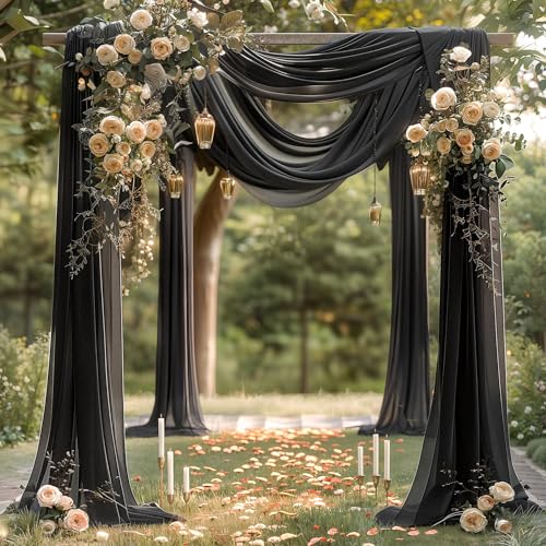 Image of Black Wedding Arch Draping Fabric 1 Panel 30'' x 20FT Black Drapes Sheer Fabric Backdrop Arch Draping Fabrics for Wedding Ceremony Birthday Party Bridal Shower Decoration