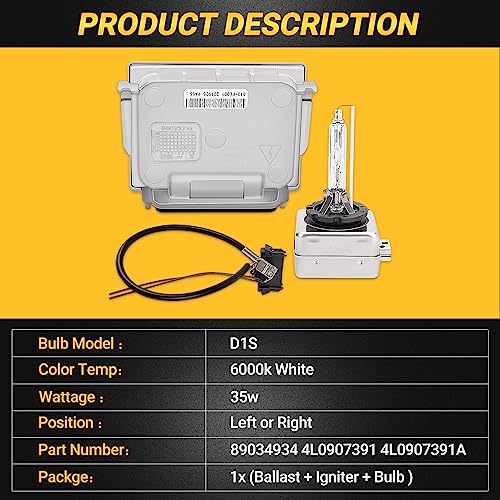 89034934 4L0907391 4L0907391A Xenon Hid Headlight Ballast With Igniter And D1S Bulb Compatible With Bmw 1-Series Gmc Acadia Jeep Grand Cherokee Commander S60 Vw Passat Eos Mitsubishi Eclipse Buick #TOP3