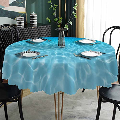 Aoyego Blue Sea Table Cloth Underwater World Clear Sparkling Water Broad Nature Vision Round Tablecloth 60 Inch For Dining Room, Party, Banquet #TOP1