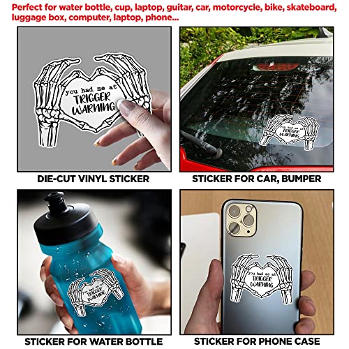 You Had Me At Trigger Warning Sticker Skeleton Heart Bookish Books Die-Cut Waterproof Vinyl Sticker For Laptop Water Bottle Phone Case Cars Merchandise Decor Decal Stuff Gift Idea For Her Him Adults Kid #TOP1