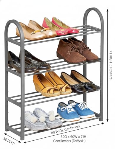 Image of Premium 4-Tier Metal Shoe Rack Organizer | Elegant Space-Saving Shoe Stand for Home & Entryway | Heavy-Duty Steel | Stores 8-12 Pairs (White, 4)