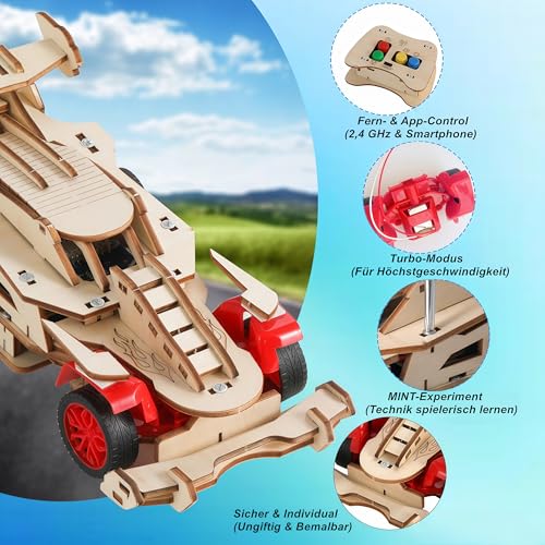 Experimente für Kinder ab 8, 9, 10, 11, 12, 13, 14 Jahren,Formel 1 Ferngesteuertes Auto Bausatz aus Holz für Jungen & Mädchen,Wissenschaftsspielzeug Geschenk Lernspielzeug für 8-12 Jährige