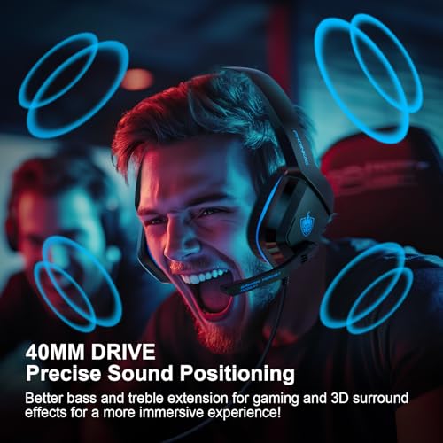 PHOINIKAS Gaming Headset, PS5 Headset for PS4, Xbox One, PC, Laptop, Switch, Over Ear Gaming Headphones Noise-Cancelling Mic, Bass Surround - Blue