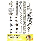 haut tattoo zum kleben Bogen ca. 14 x 19 cm Tattoo-Aufkleber Haut-Tattoo Körper-Tattoo Einmal-Tattoo Tattoos Metallic Designs Motiv 10