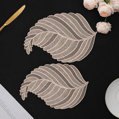 Image of Dakshya Industries Set of 2 PVC Waterproof Table Placemats (45x30 cm) - Heat Resistant, Washable Dining Mats (Gold)