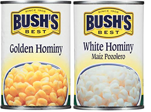 Image of Bush's Best Hominy Variety Pack, Golden Hominy and White Hominy Corn for Mexican Recipes, Pozole, Soups, Casseroles and Side Dishes, 15.5 Ounce (Variety Pack) | For Mexican Recipes, Pozole, Soups, Casseroles and Side Dishes