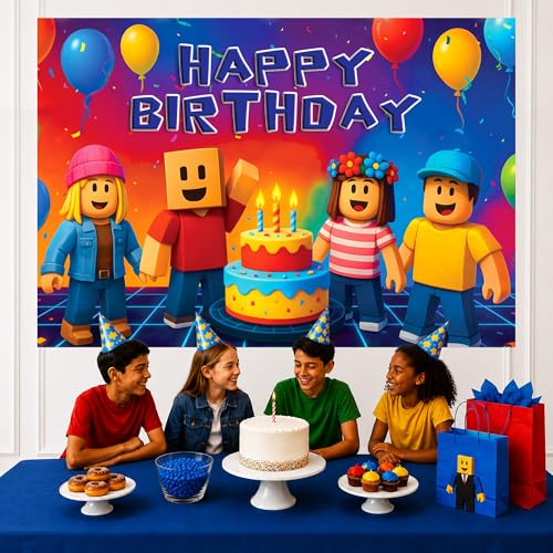 Image of Video Game Birthday Decorations Happy Birthday Banner for Boys 6x4ft Pixel Backdrop Villager Gaming Birthday Party Decorations Video Game Backdrop for Kids Miner Boys Birthday Party Decorations