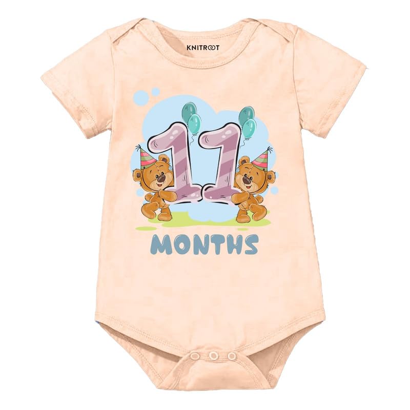 Image of Knitroot Monthly Birthday Teddy Special, Newborn Baby Half Sleeve Unisex Romper, Onesies, Sleepsuit, Body Suit, Envelope Neck, 1 to 12 Months Print, 0-12 Months, Infant Cloth for Boys & Girls