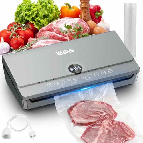 YASHE 80KPA Machine Sous Vide Alimentaire avec Couvercle Magnétique, 10-en-1 Double Pompe et Double Scellage Machine Sous Vide, Rangement de Rouleau...