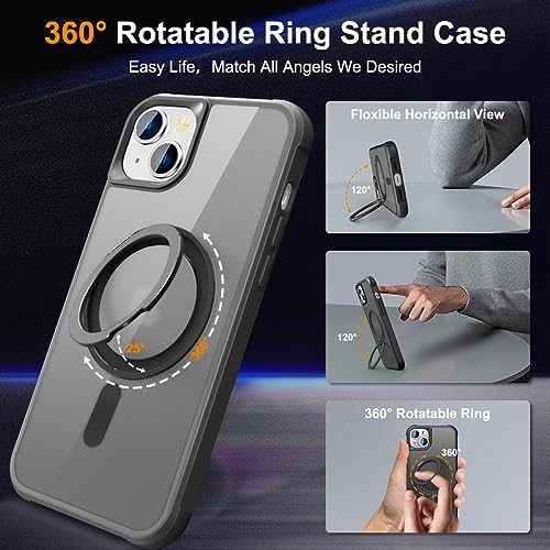 Image of Compatible with iPhone 14 Plus Case with Stand 6.7 inch,Black | Matte Translucent Phone Case for iPhone 14 Plus,360 Magnetic Ring Stand,Compatible Mag-Safe,Military Grade Protection